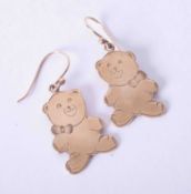 A pair of 9ct yellow gold teddy bear design earrings with hook fittings, 7.7g, length 29mm.