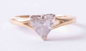 An 18ct yellow gold split shoulder ring set approx. 0.75 carat heart shaped diamond, colour G-H