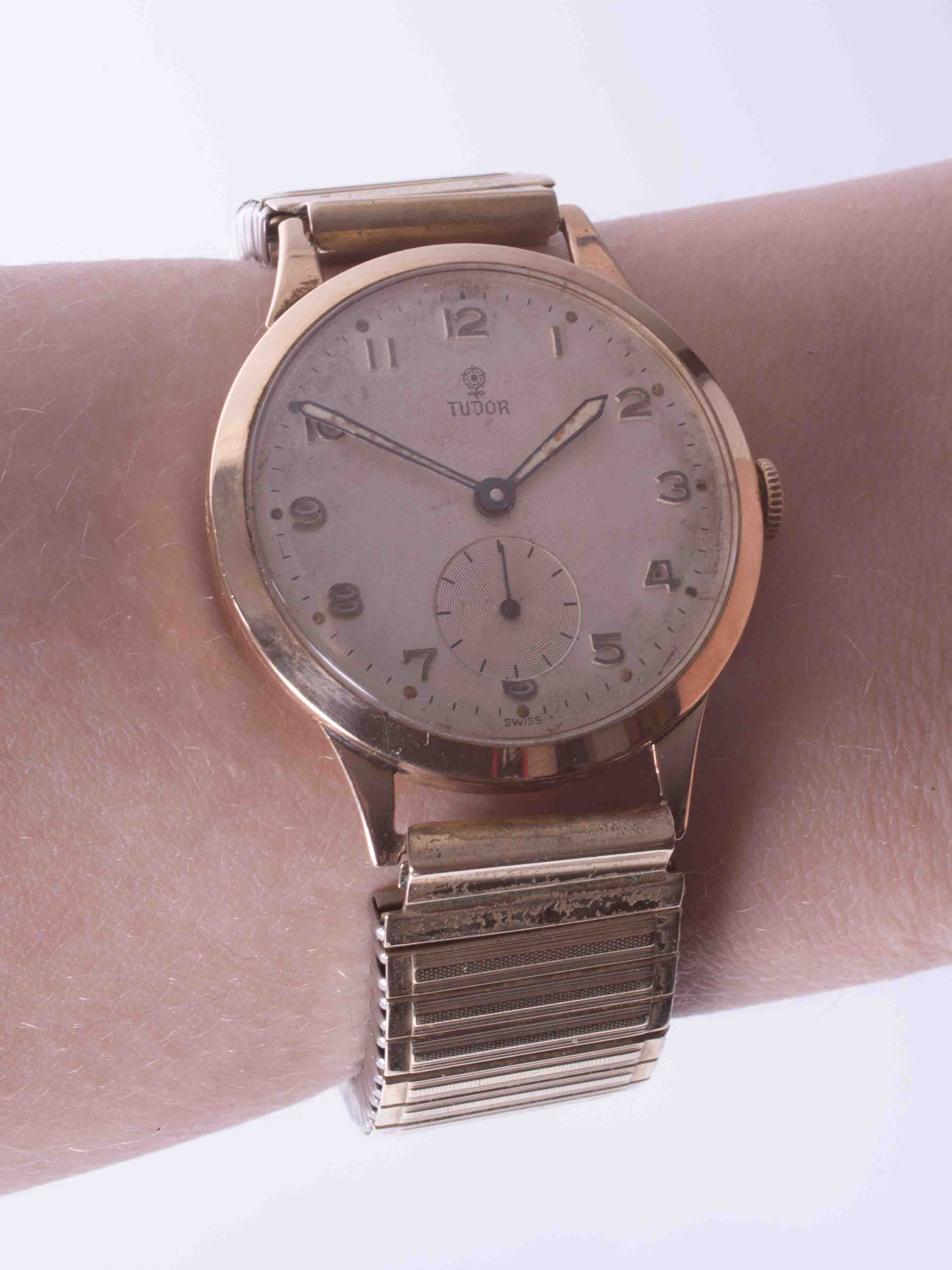 Tudor, a 9ct manual wind wristwatch circa 1965, the dial with Arabic numerals and sub-second dial, - Image 5 of 5