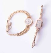 Two ladies vintage 9ct yellow gold watches, a Trebex with expandable bracelet, 12.2g and a Sekonda