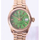 Rolex, an 18ct yellow gold Ladies Oyster Perpetual Datejust with green 'Stella' dial, 1974, with a