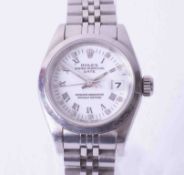 Rolex, a ladies Oyster Perpetual Date 1995 stainless steel wristwatch, model 69160, with box and