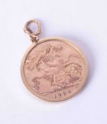 A 1925 George IV quarter sovereign in a 9ct yellow gold pendant mount, 3.8g,