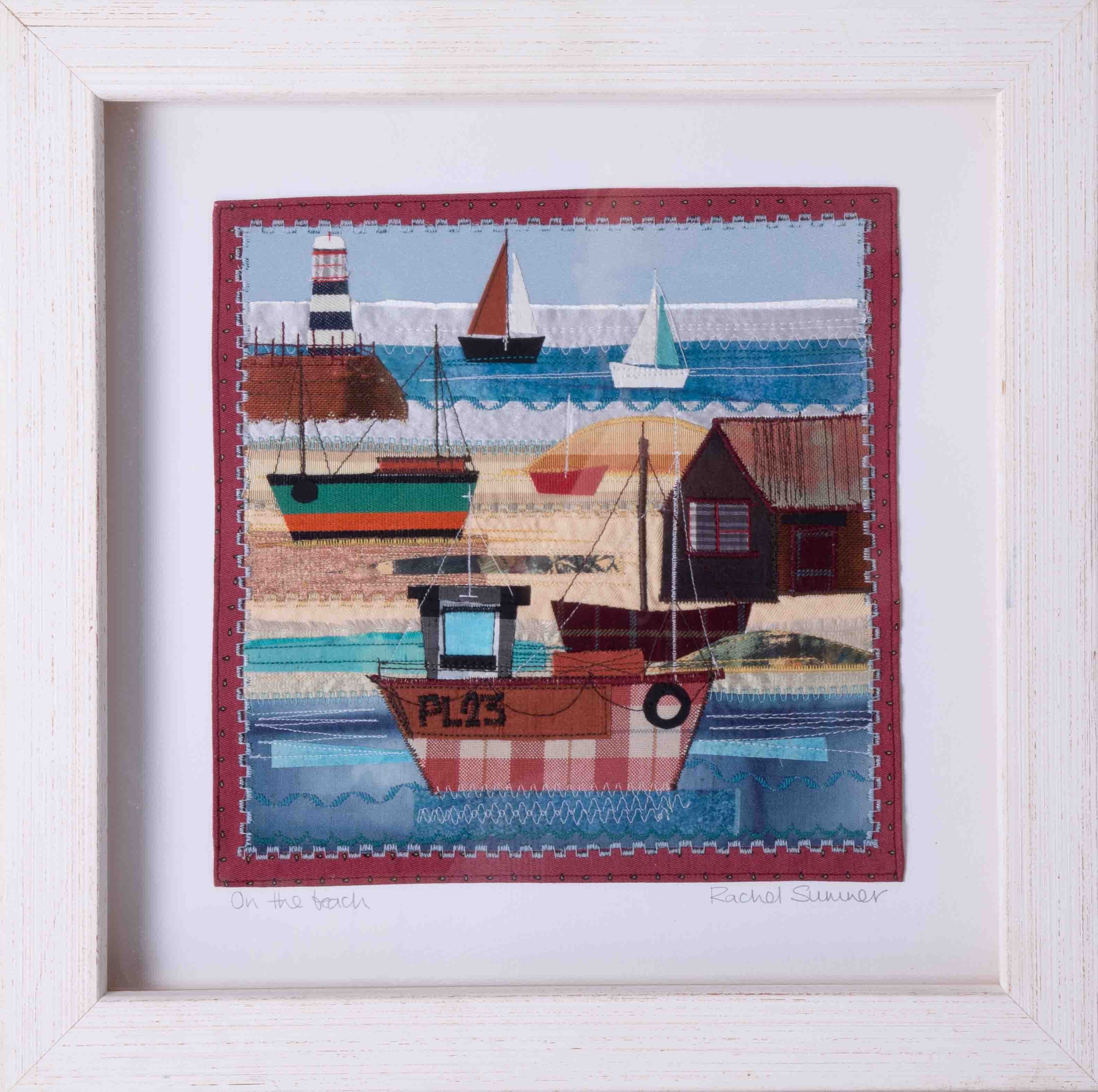 Rachel Sumner (contemporary textile artist, Bideford), fabric collage 'On the Beach', signed and - Image 3 of 4