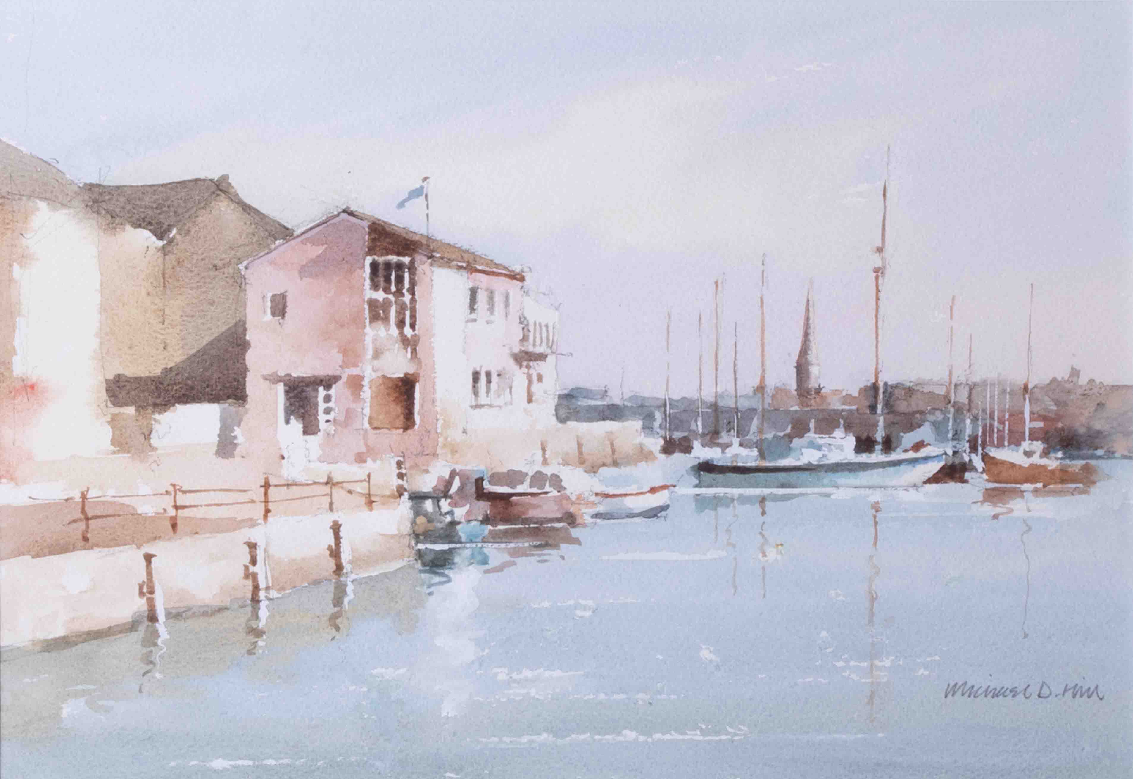 Michael D Hill, 'Sutton Harbour' signed watercolour, 24cm x 33cm, titled to verso, framed and - Image 2 of 2