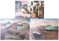 W.L.Thomas, oil on board titled 'Artist On The Steps, Sutton Harbour, Plymouth' also 'Bucky' with