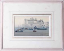 Sybil Mullen Glover RI RWA RSMA (1908-1995), 'The Little Harbour' signed watercolour, 15cm x 27cm,