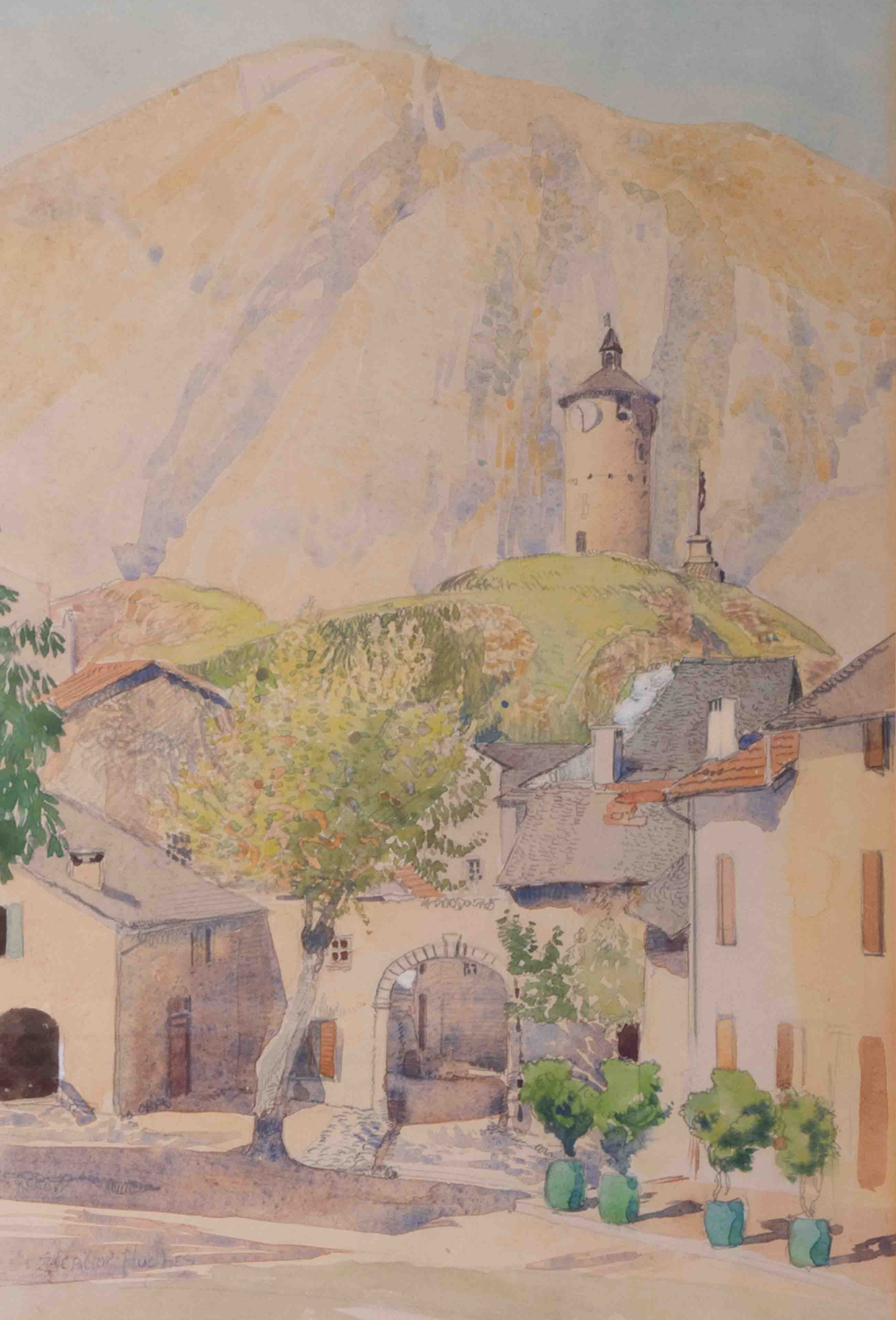 Eleanor Hughes (1882-1959), watercolour, signed, 'Continental Courtyard', 35cm x 24cm, framed and - Image 2 of 2