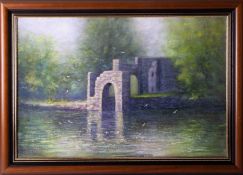 Clem Spencer (Plymouth), 'Radford Lake, Plymstock' oil on canvas, signed, 40cm x 60cm, framed.