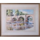 Eleanor Hughes (1882-1959), watercolour with studio seal EH, 'River and Bridge', 34cm x 45cm, framed