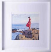 In the manor of Dame Laura Knight RA (1877-1970) open print, 'Girl on Rocks', 27cm x 29cm, framed