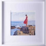 In the manor of Dame Laura Knight RA (1877-1970) open print, 'Girl on Rocks', 27cm x 29cm, framed