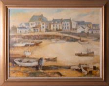 Jean Parsons, 1962 oil on board, 'Harbour Boats', not signed on image, Frost & Reed label on