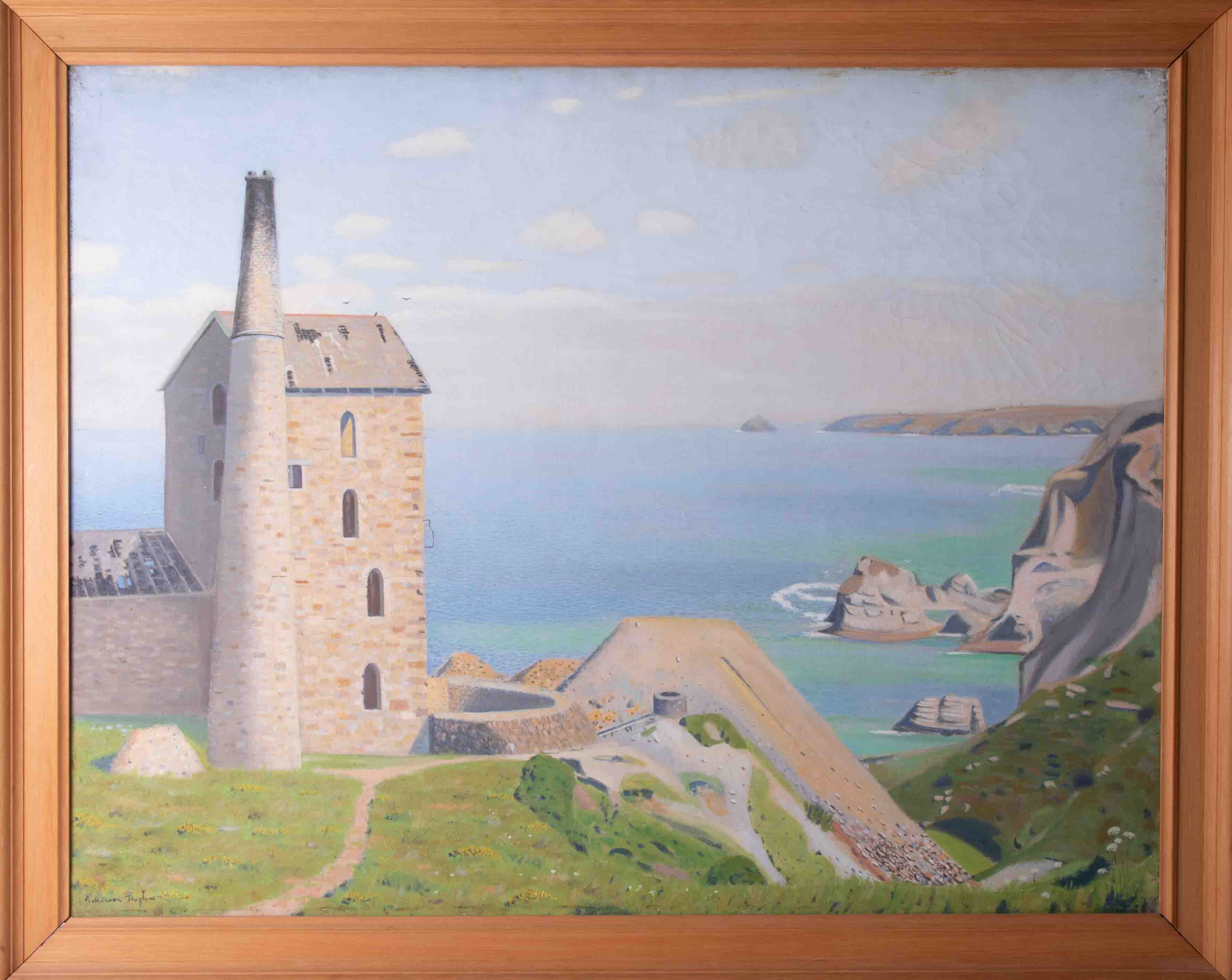 Robert Morson Hughes (1873-1953) 'Cliffs At Botallack' signed oil on canvas, 60cm x 81cm, framed.