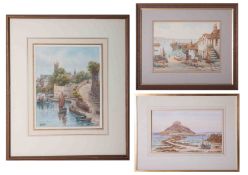 T.H. Victor, three watercolours including 'Abbey Steps, Penzance', (Marazion), 23cm x 38cm (3).