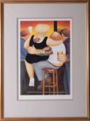 Beryl Cook (1926-2008), 'Two On A Stool', limited edition signed print, 27cm x 40cm, framed and