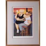 Beryl Cook (1926-2008), 'Two On A Stool', limited edition signed print, 27cm x 40cm, framed and