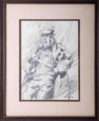 Robert Lenkiewicz (1941-2002), 'Diogenes' pencil sketch, signed, 28cm x 21cm, framed and glazed.