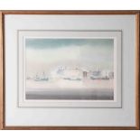 Sybil Mullen Glover RI RWA RSMA (1908-1995), 'Boats, Plymouth' signed watercolour, 25cm x 35cm,