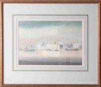 Sybil Mullen Glover RI RWA RSMA (1908-1995), 'Boats, Plymouth' signed watercolour, 25cm x 35cm,