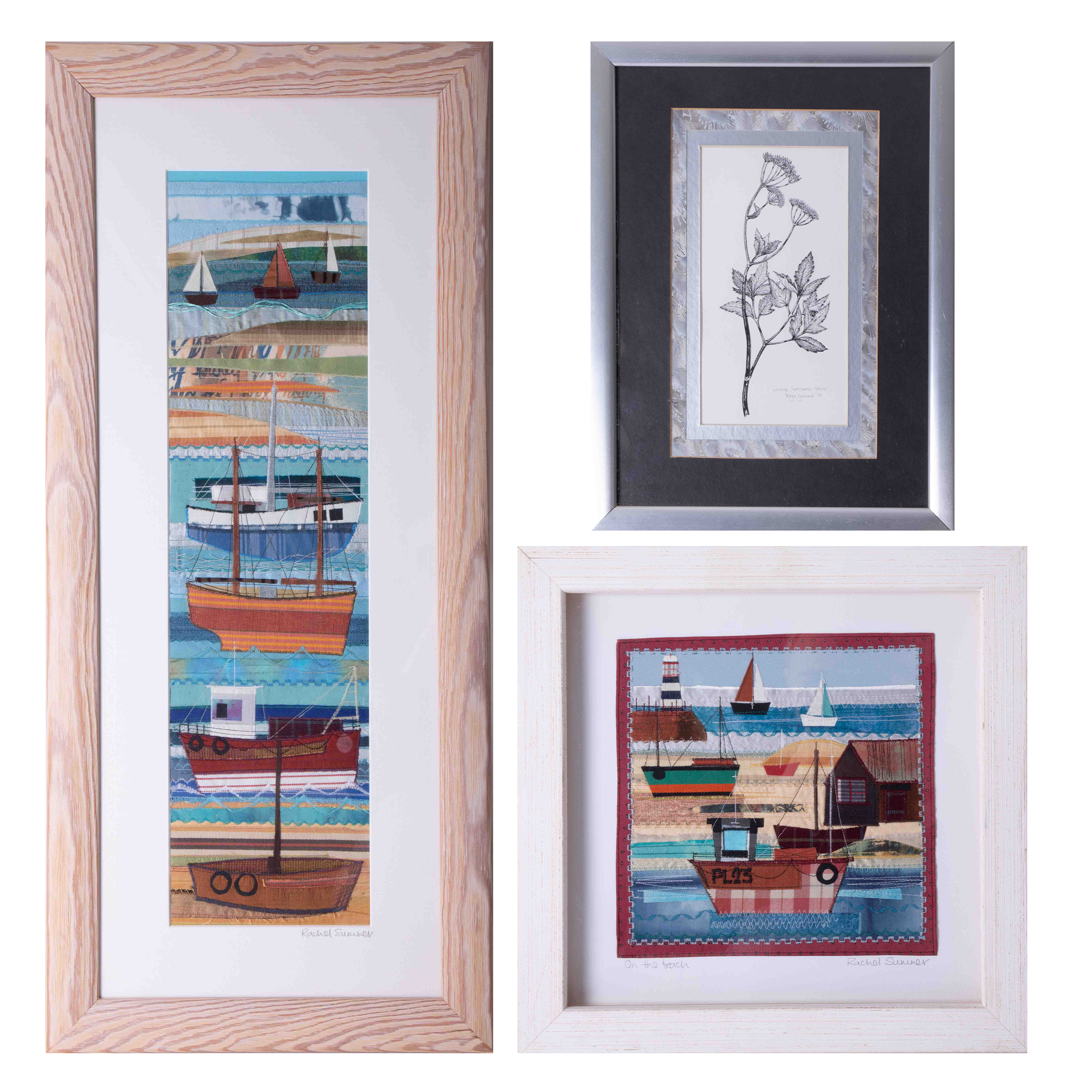 Rachel Sumner (contemporary textile artist, Bideford), fabric collage 'On the Beach', signed and