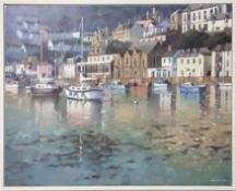 Michael D Hill, 'Harbour, West Looe' signed oil on canvas, 61cm x 76cm, framed. Michael Hill (born