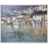 Michael D Hill, 'Harbour, West Looe' signed oil on canvas, 61cm x 76cm, framed. Michael Hill (born