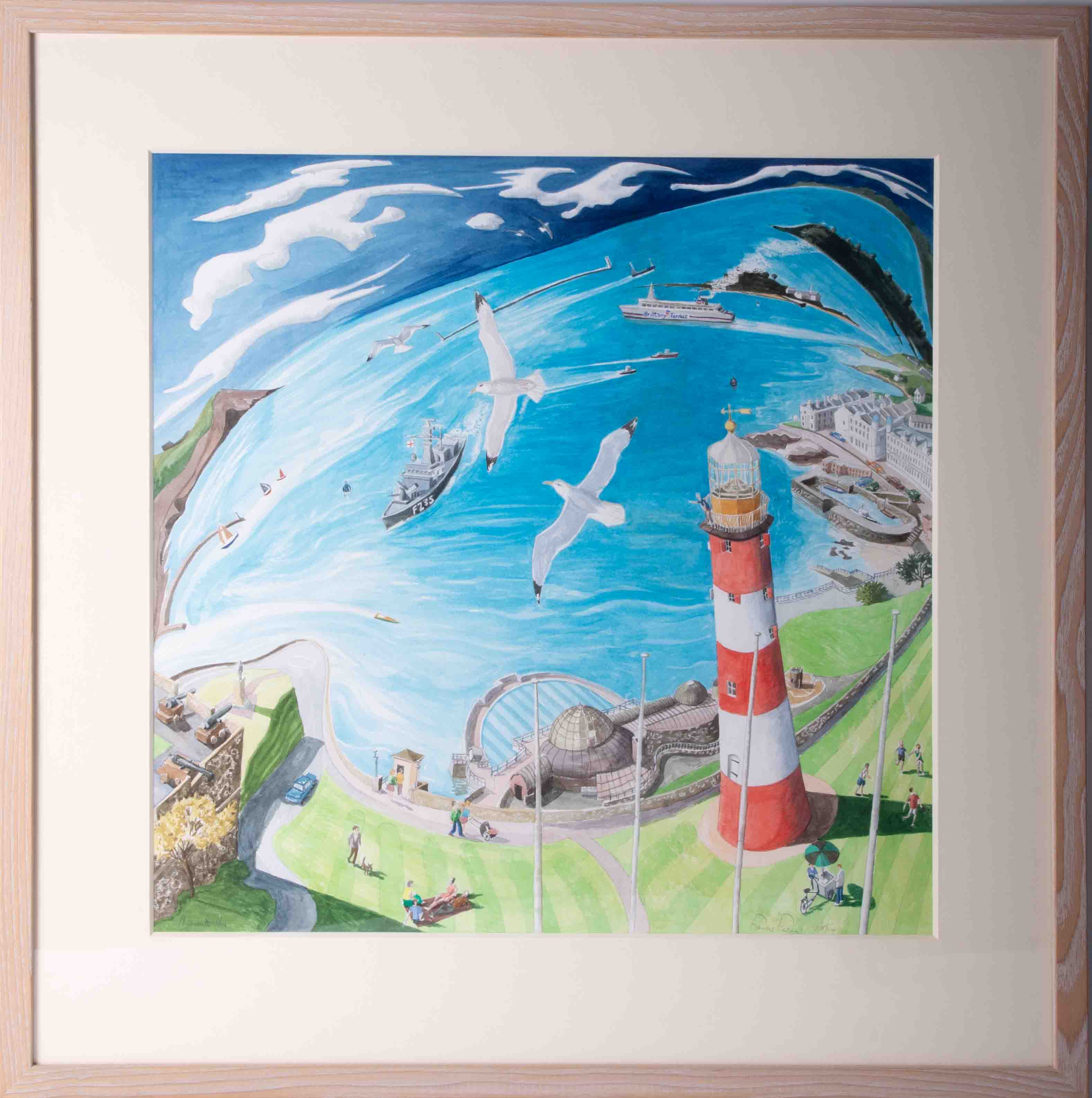 Francis Farmer, 'Plymouth Hoe' watercolour, 50cm x 50cm, signed, framed and glazed.