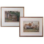 T. Maidment, two signed watercolours of 'Barns', the largest 30cm x 39cm, each framed and glazed (