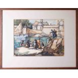 William Ednie Rough (British 1892-1935) watercolour, signed, label on verso, titled 'The Ferry',