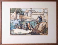 William Ednie Rough (British 1892-1935) watercolour, signed, label on verso, titled 'The Ferry',