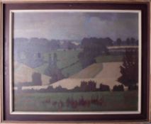 John Higgins, oil on canvas, signed and titled on reverse, 'View from Sparrow Thorne, near Elkstone,