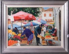 Lennox Manton, oil on board, 'Market Scene' signed, 28cm x 38cm.