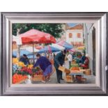 Lennox Manton, oil on board, 'Market Scene' signed, 28cm x 38cm.