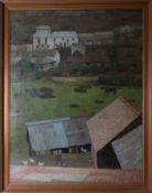 Thomas Maidment (1871-1952), 'Cornish Barns' signed oil on canvas, 86cm x 65cm, framed.