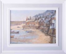 Michael D Hill, 'Lazy Afternoon, Mousehole' signed oil on board, 28cm x 38cm, framed.