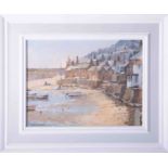 Michael D Hill, 'Lazy Afternoon, Mousehole' signed oil on board, 28cm x 38cm, framed.