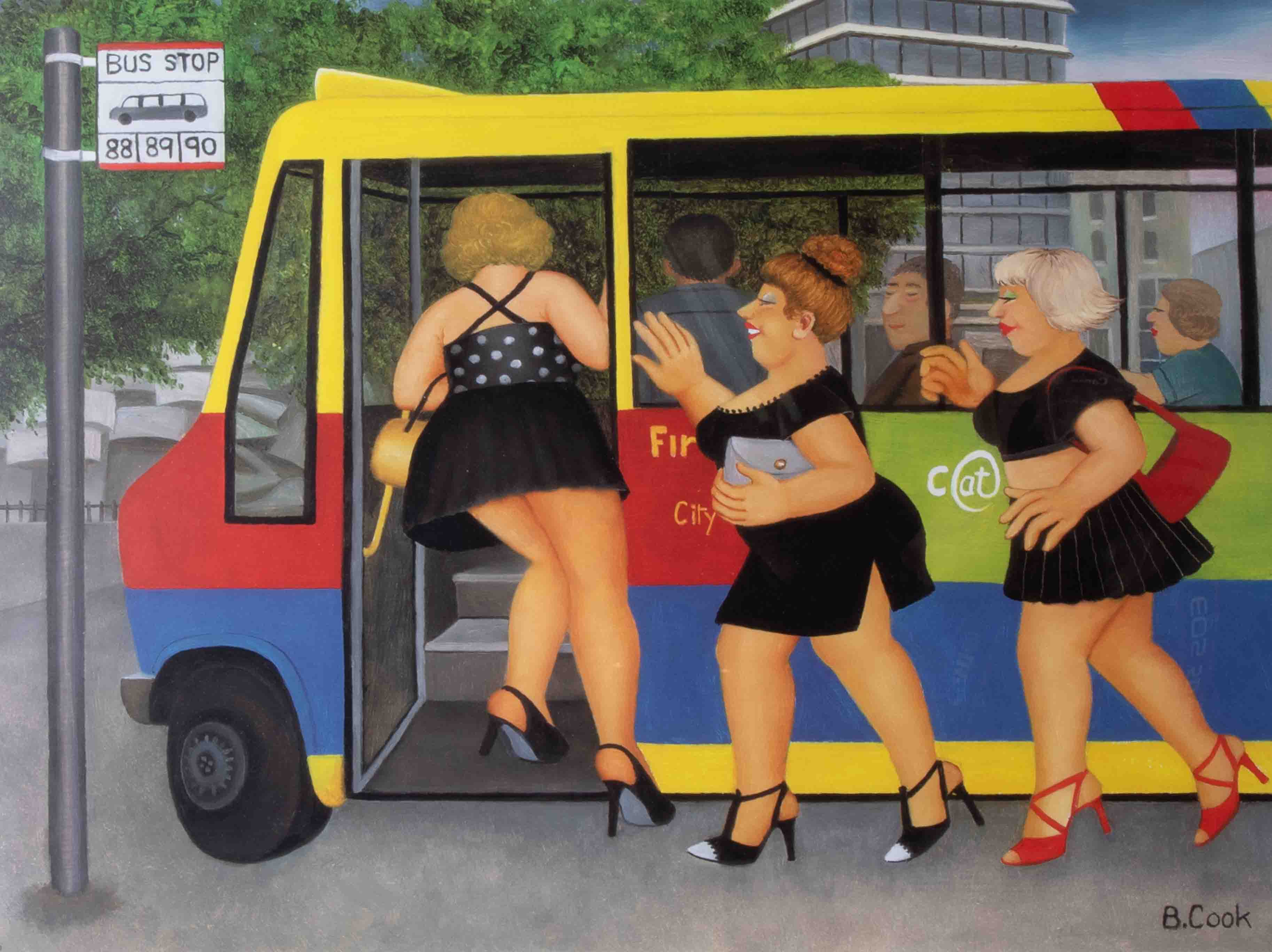 Beryl Cook (1926-2008) 'Bus Stop' 2006 screen print, signed and published by Alexander Gallery - Image 2 of 2