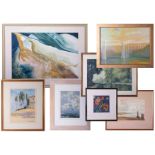 Seven various paintings including C Rumpkin, Jane Witheridge, Robert Jones 1999 seascape, Sidney