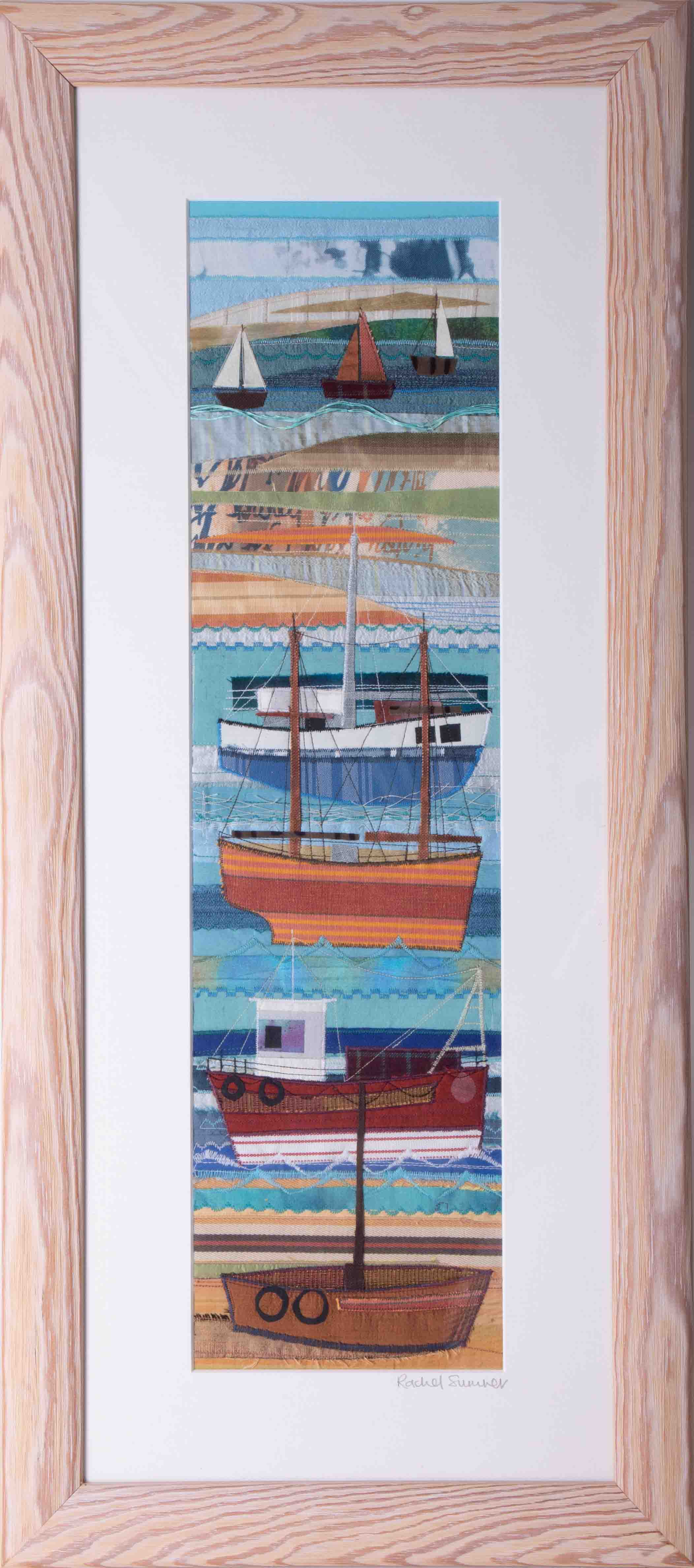 Rachel Sumner (contemporary textile artist, Bideford), fabric collage 'On the Beach', signed and - Image 2 of 4