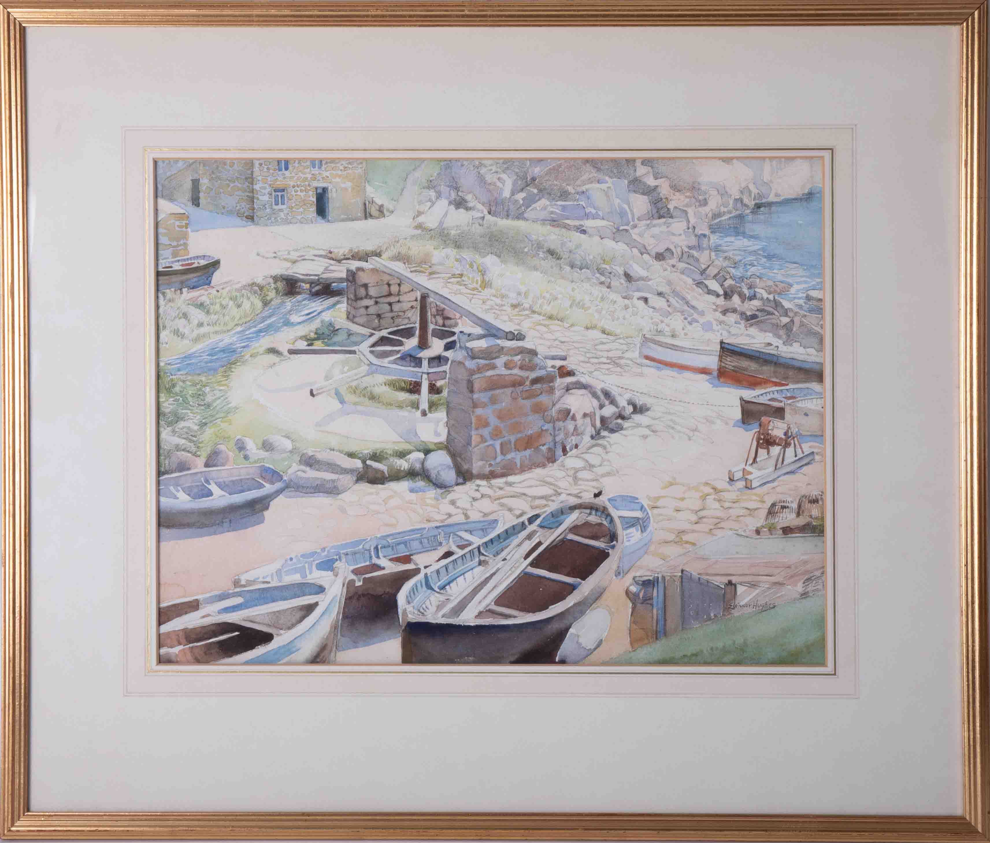 Eleanor Hughes (1882-1959), watercolour, 'Rowing Boats & Loch', 33cm x 45cm, framed and glazed.