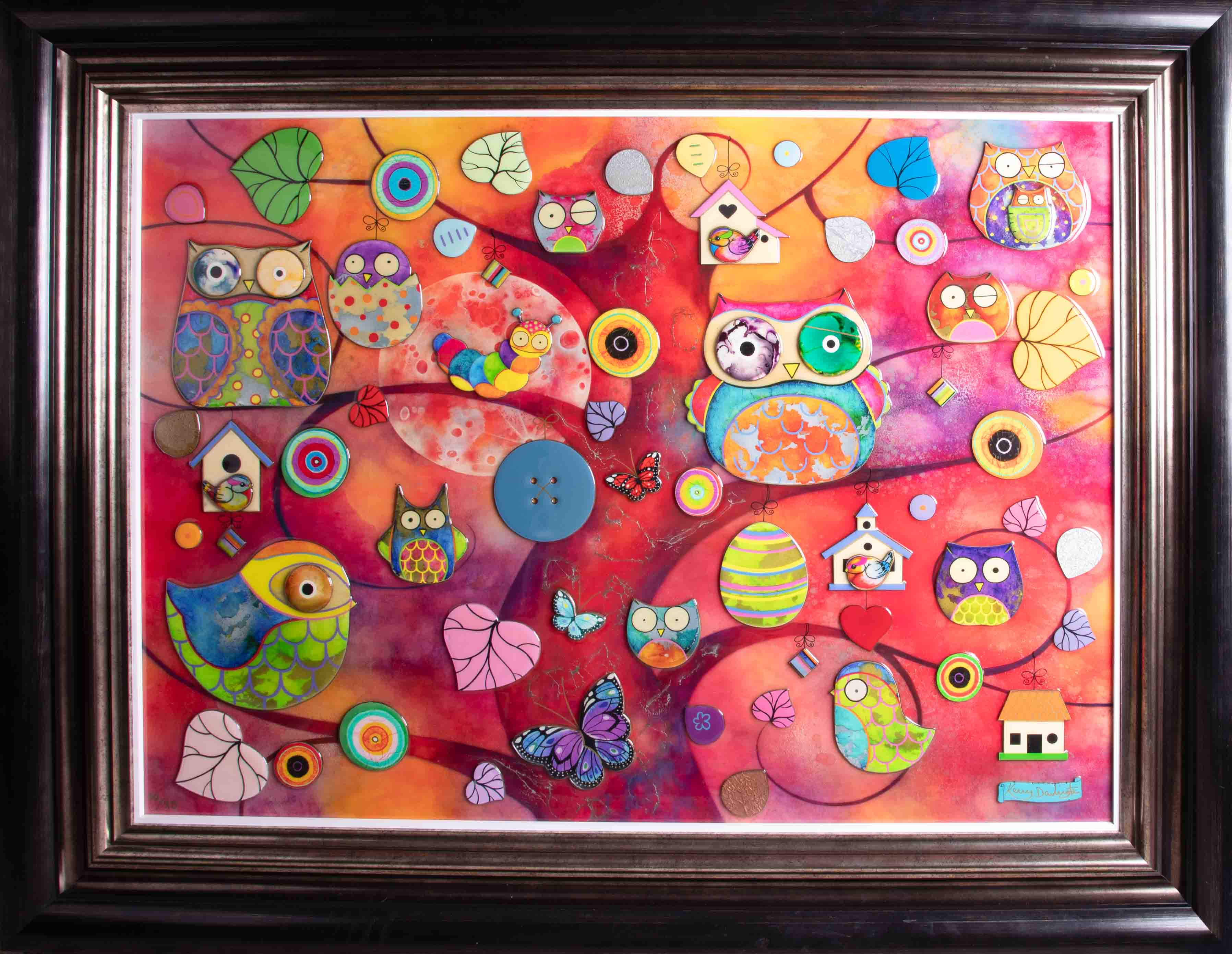 Kerry Darlington (British 1974), 'Night Owls & Early Birds' limited edition on board with gloss