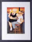 Beryl Cook (1926-2008) 'Two On A Stool' 1991 stamped edition Fine Art Guild, signed, 38cm x 25cm,