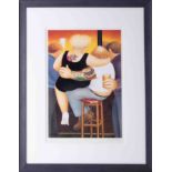 Beryl Cook (1926-2008) 'Two On A Stool' 1991 stamped edition Fine Art Guild, signed, 38cm x 25cm,