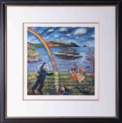 Karen Ciambriello, signed edition print 'Robert and the game of Badminton' 39/250, 40cm x 40cm,