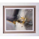 Wilkinson, contemporary abstract painting, oil on board in white floating frame, signed, overall