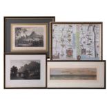 A collection of pictures including T.H.Victor signed watercolour 'Lands End', B.J.M.Donne seascape