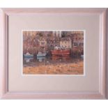 Michael D Hill, 'Harbour, Boats' signed watercolour, 24cm x 34cm, framed and glazed.
