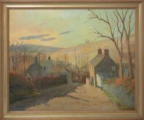 Hugh E. Ridge (1899-1976), 'Village Scene', signed oil on canvas, 48cm x 58cm, framed. Hugh Ridge