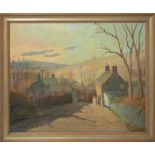 Hugh E. Ridge (1899-1976), 'Village Scene', signed oil on canvas, 48cm x 58cm, framed. Hugh Ridge